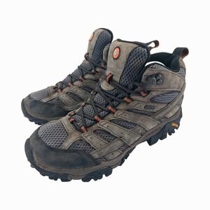 Merrell Hiking Boots Mens 9 Brown Gray Suede Waterproof Vibram Trail Ankle